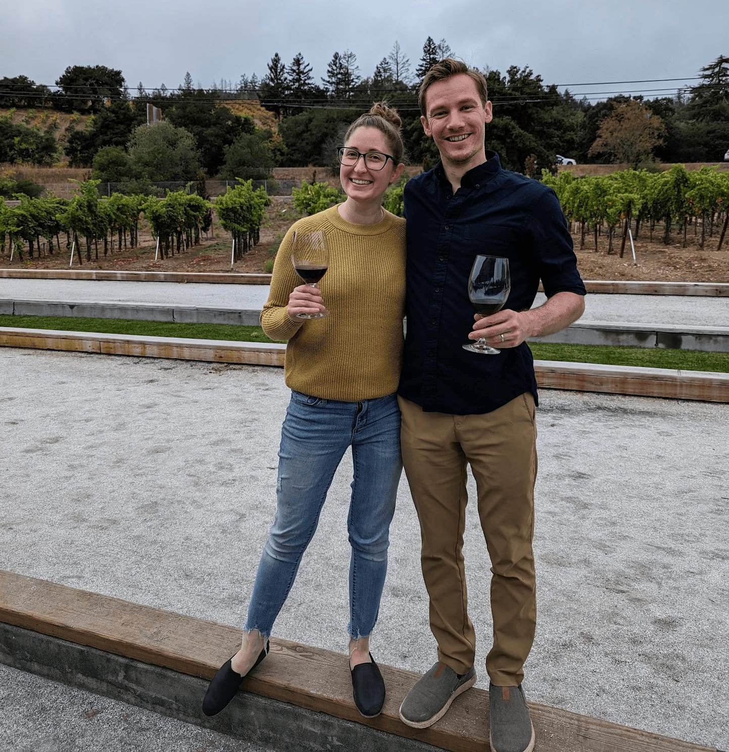 Nate Bauer and his wife drinking wine in Sonoma County, CA