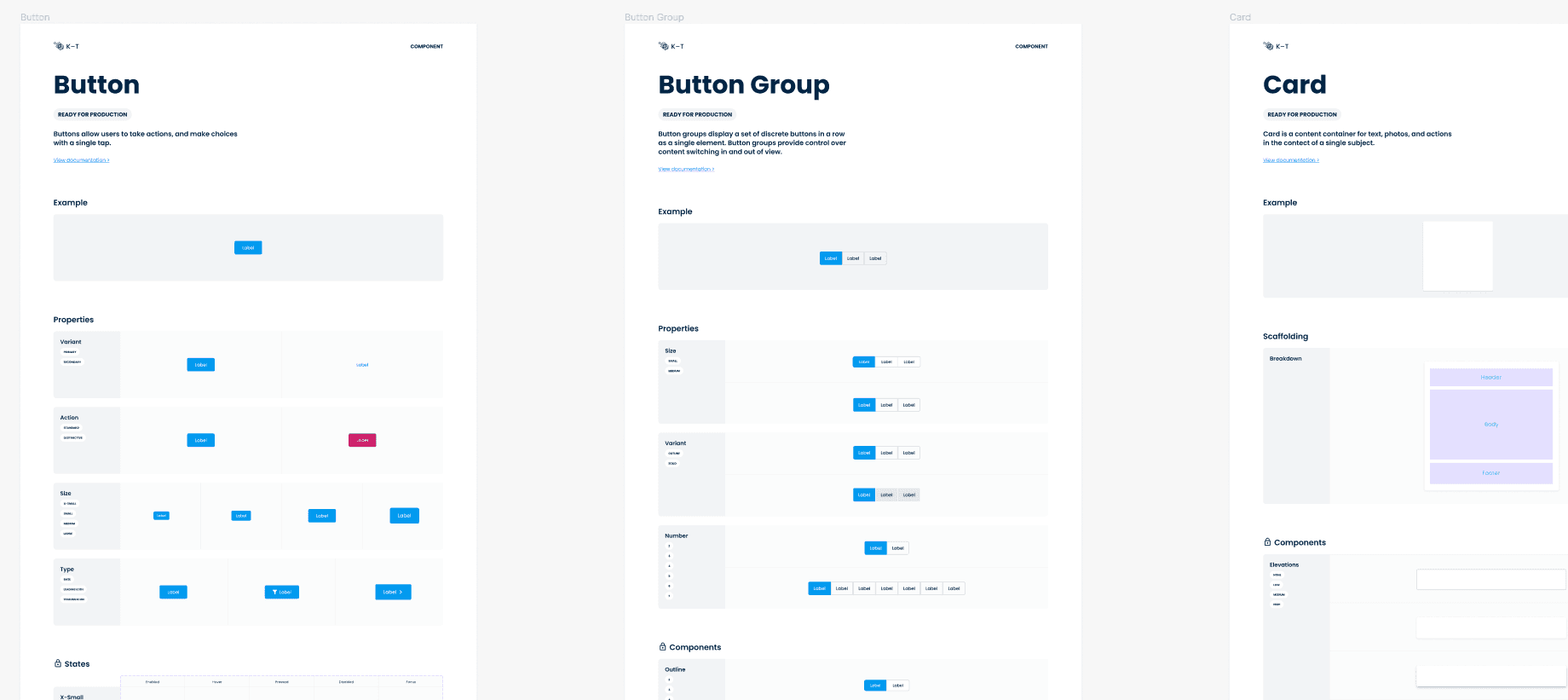 Showcases several different components within a design system