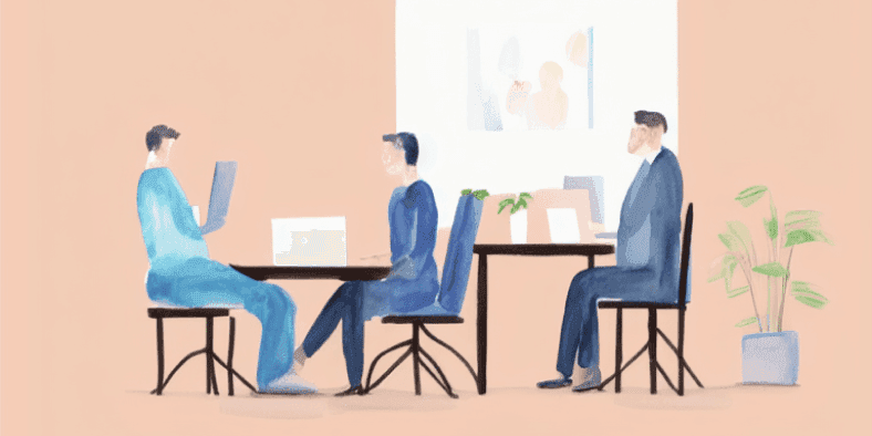 Illustration of multiple people in a business meeting