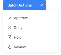 Batch actions split-button menu