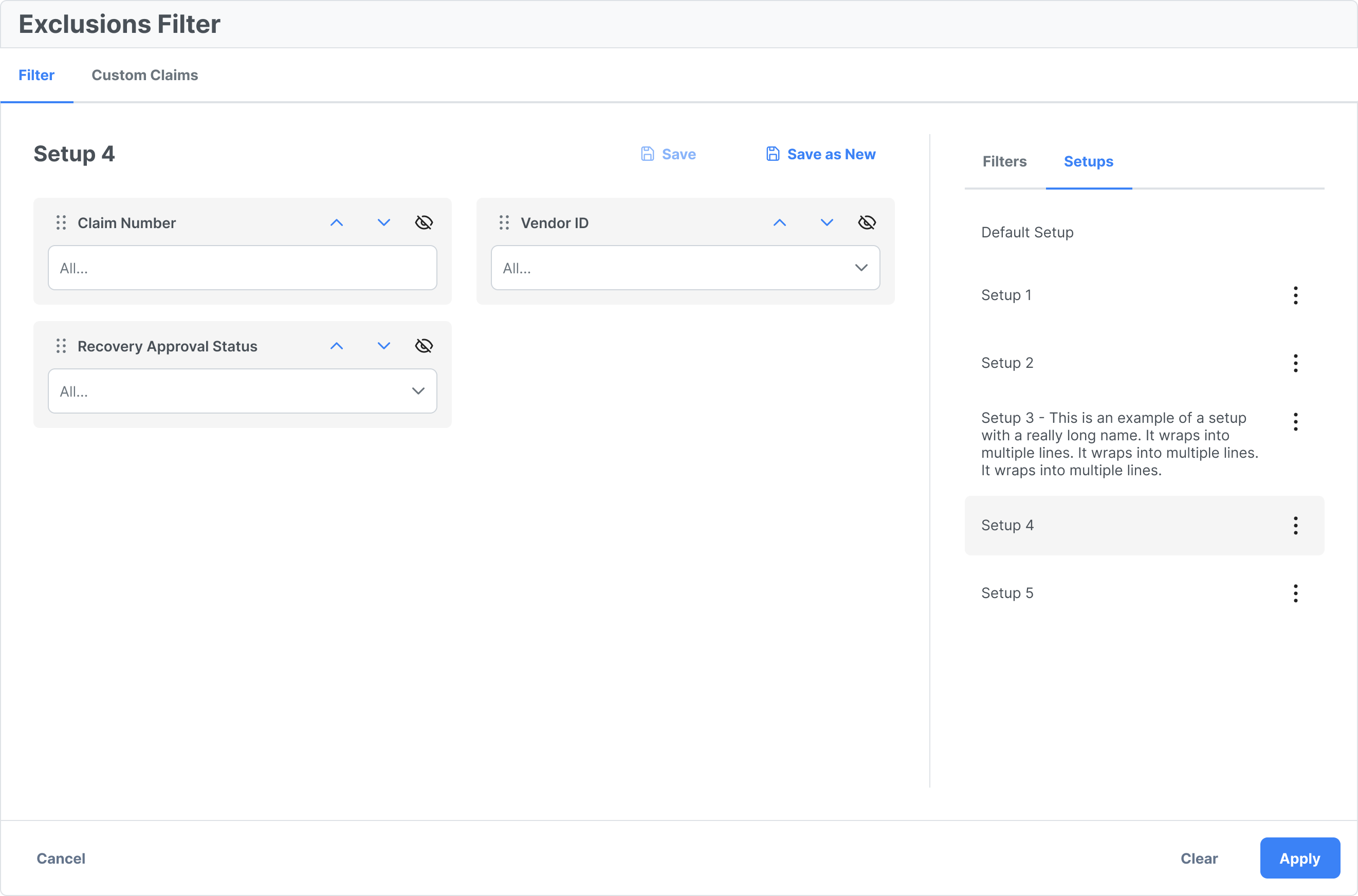 Advanced Filter with named Setups — save, rename, and reload filter configurations