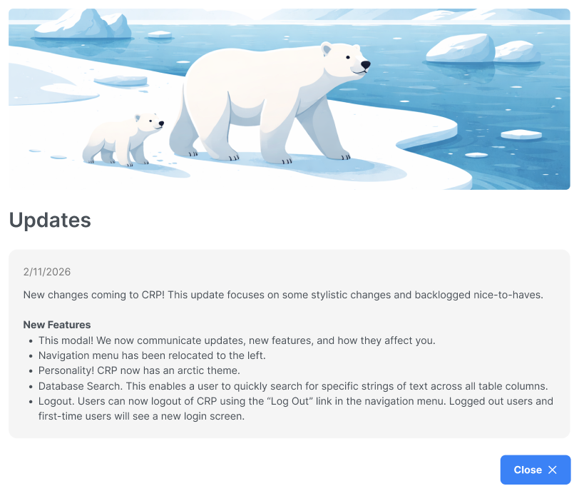Release updates modal