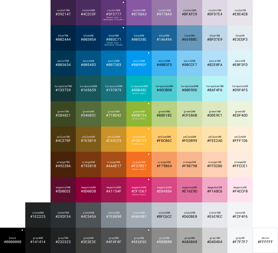Color palette that the K-T design system uses