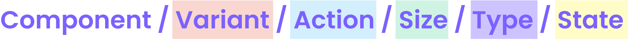 Examples a component naming structure: Component / Variant / Action / Size / Type / State