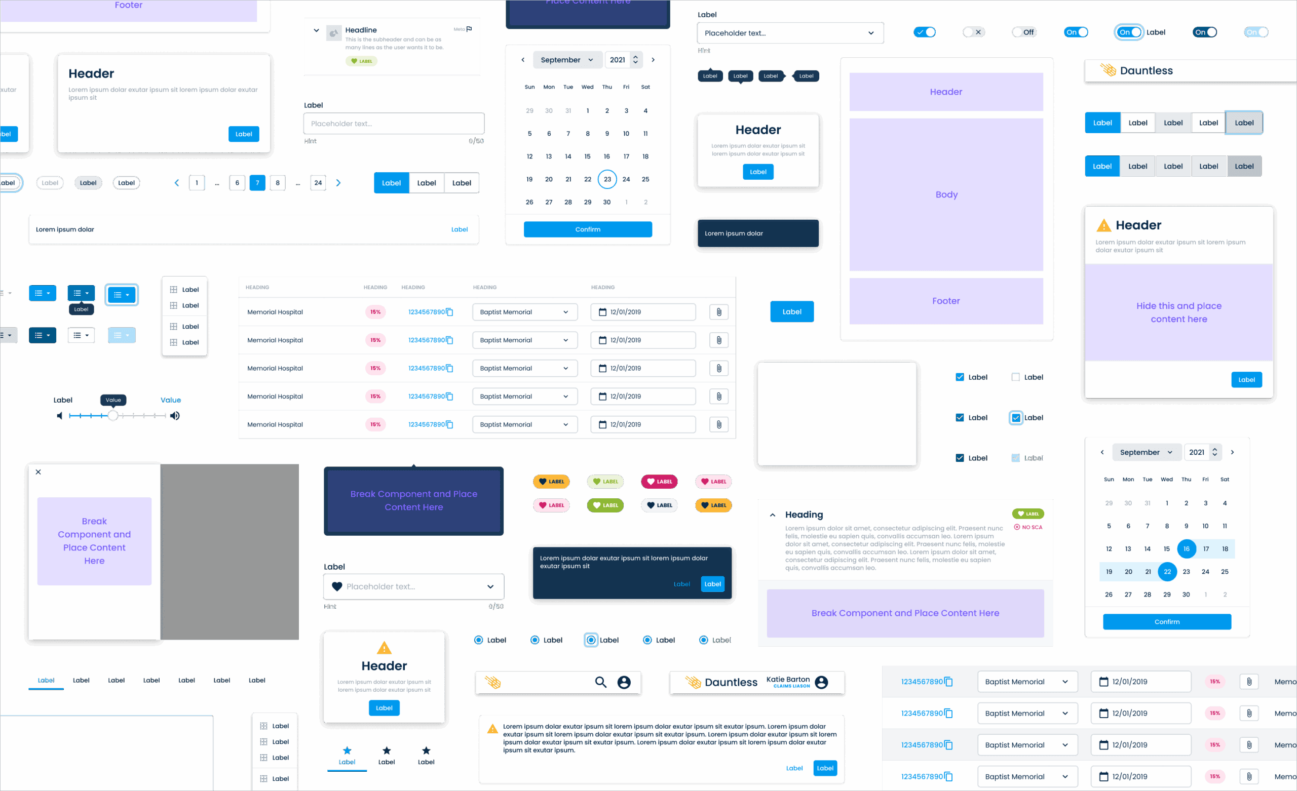 Collage of many components within the K-T design system