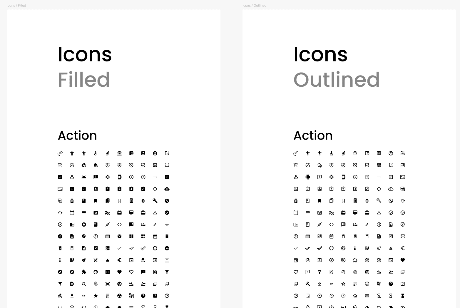 Showcase of the icon library the K-T design system adopted
